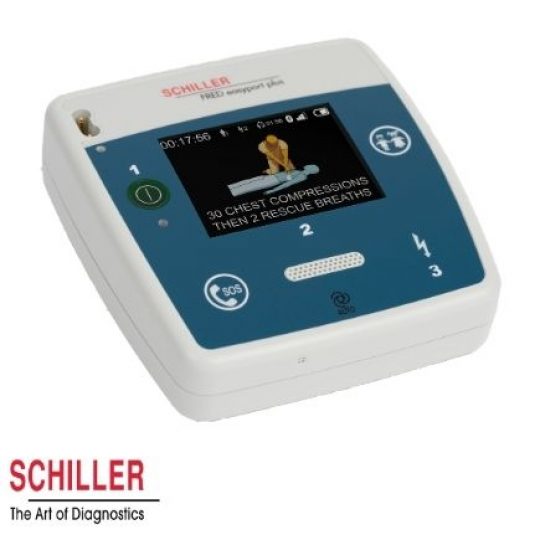Bei uns finden Sie Defibrillatoren, wie den Schiller FRED easysport plus