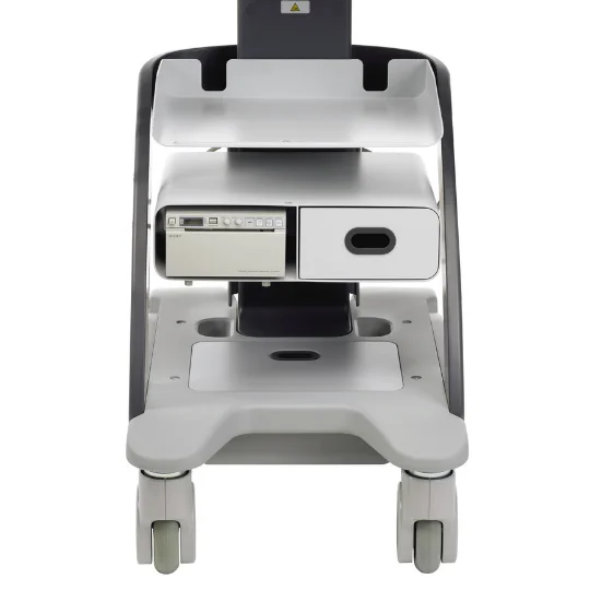 Das SIEMENS ACUSON P500 Ultraschallgerät - Gerätewagen mit einem installierten Drucker